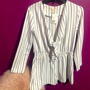 H&M White blue stripped Romper